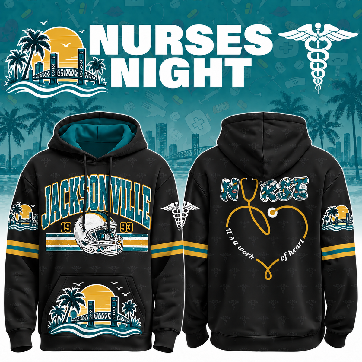Nurses Night Football Team Spirit It’s a Work of Heart Hoodie