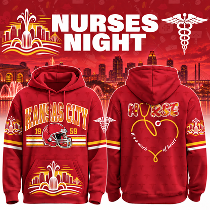 Nurses Night Football Team Spirit It’s a Work of Heart Hoodie