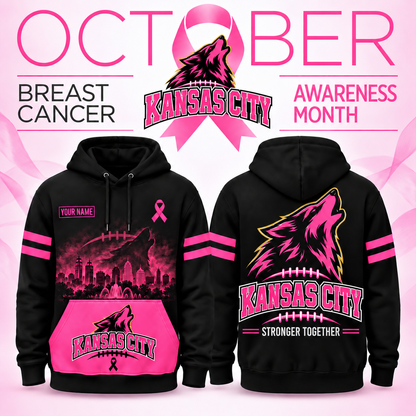 Personalized Football Team Spirit Breast Cancer Awareness Stronger Together Hoodie