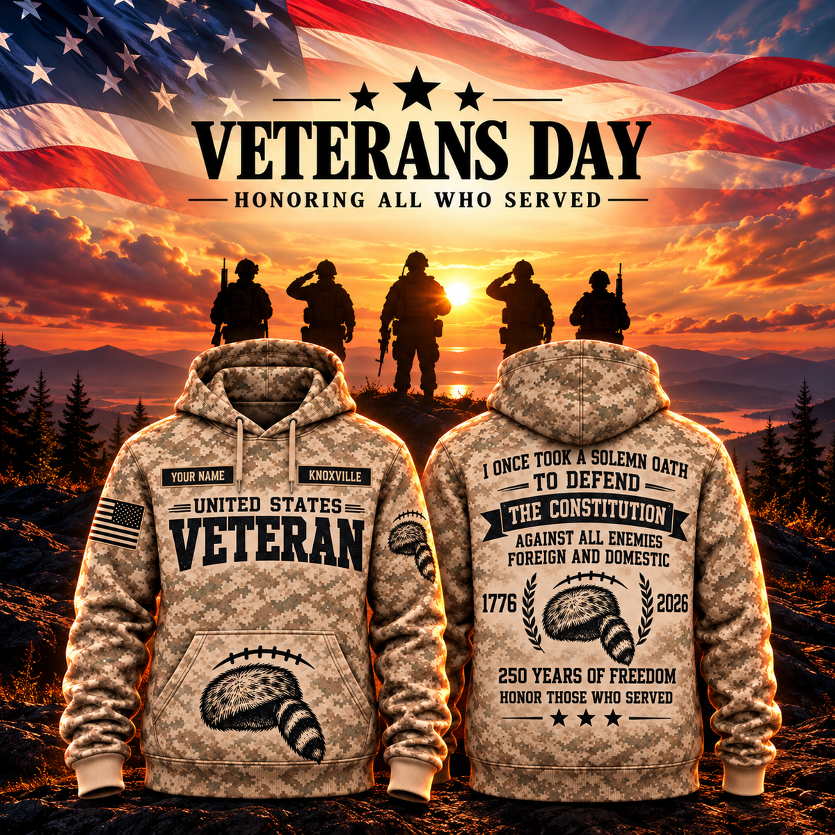 Knoxville College Football Veteran Apparel – Camo Veteran – Coonskin Cap