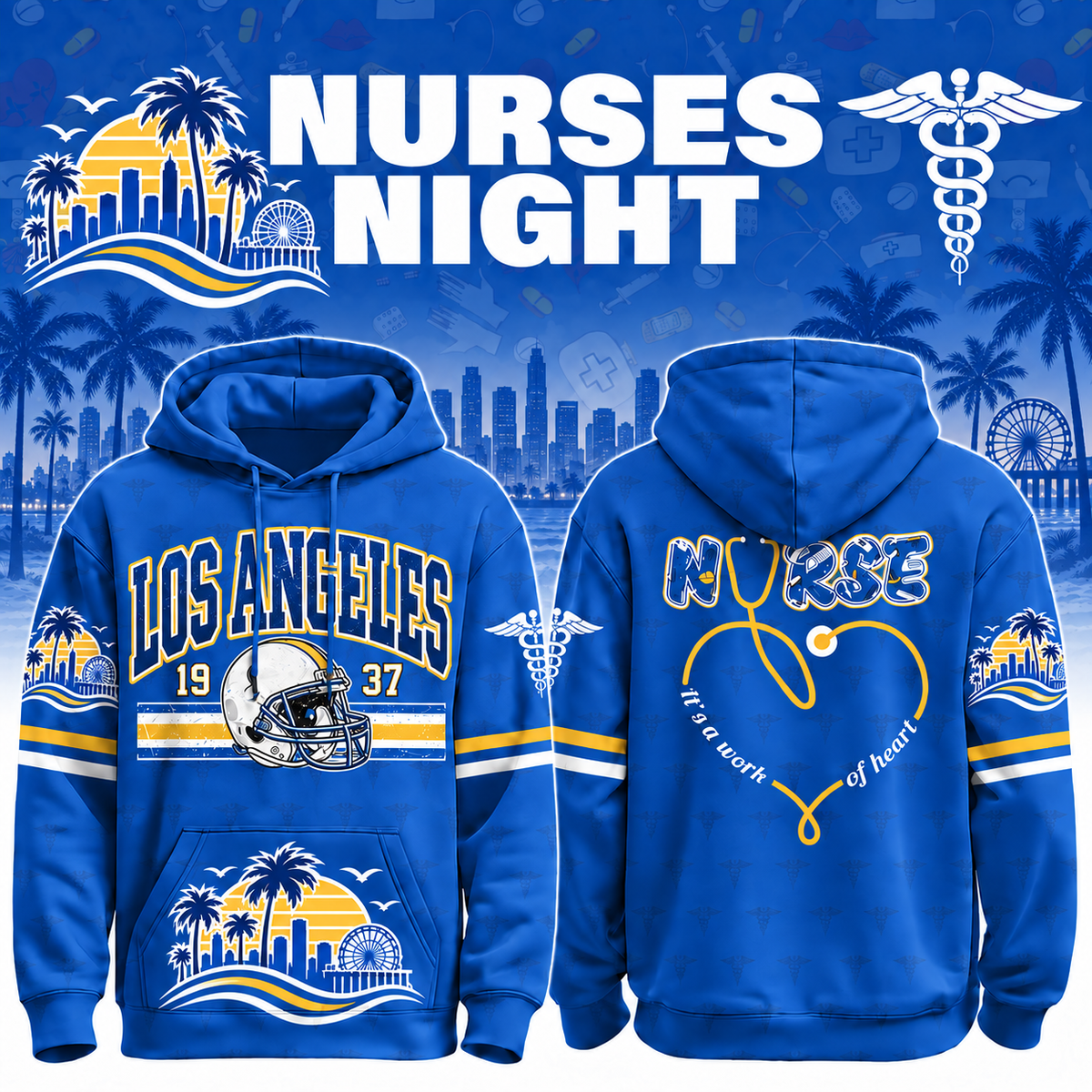 Nurses Night Football Team Spirit It’s a Work of Heart Hoodie