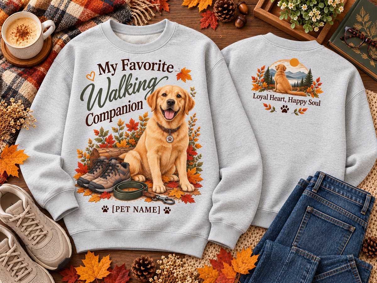 Personalized My Favorite Walking Companion Fall Dog Lover Sweatshirt