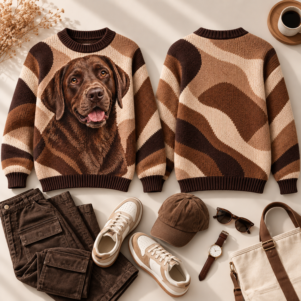 Dog Lover Wavy Striped Sweater