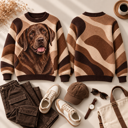 Dog Lover Wavy Striped Sweater