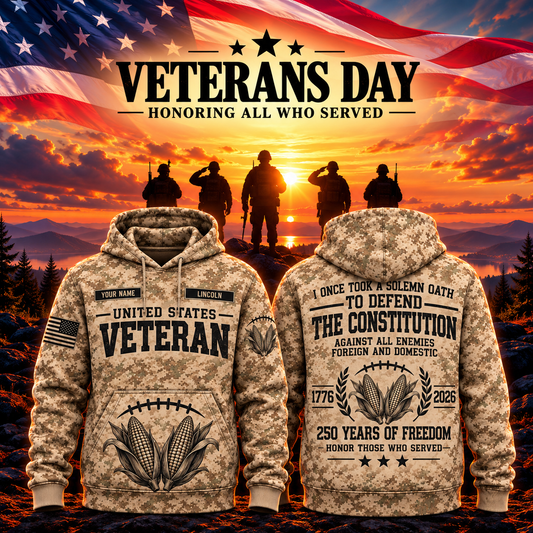Lincoln College Football Veteran Apparel – Camo Veteran – Corn