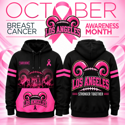 Personalized Football Team Spirit Breast Cancer Awareness Stronger Together Hoodie