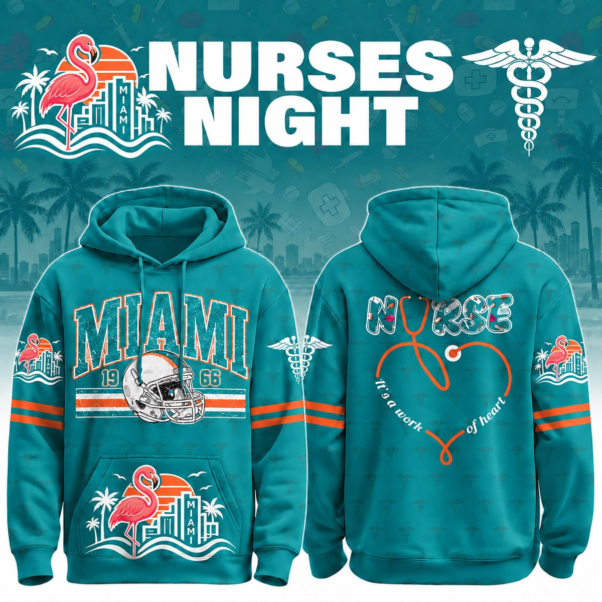 Nurses Night Football Team Spirit It’s a Work of Heart Hoodie