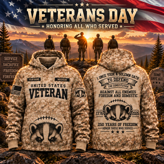 Madison College Football Veteran Apparel – Camo Veteran – Badger