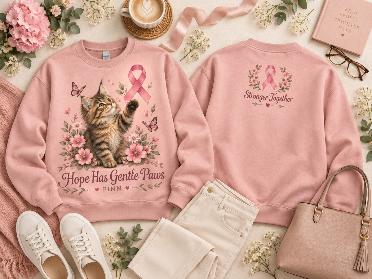 Personalized Hope Has Gentle Paws Cat Breast Cancer Awareness Custom Pet Name Sweatshirt