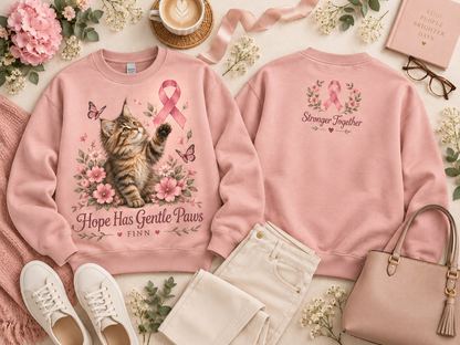 Personalized Hope Has Gentle Paws Cat Breast Cancer Awareness Custom Pet Name Sweatshirt