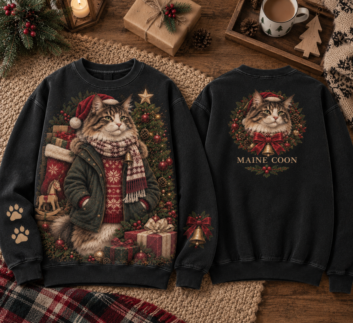 Vintage Christmas Cat Graphic Sweatshirt