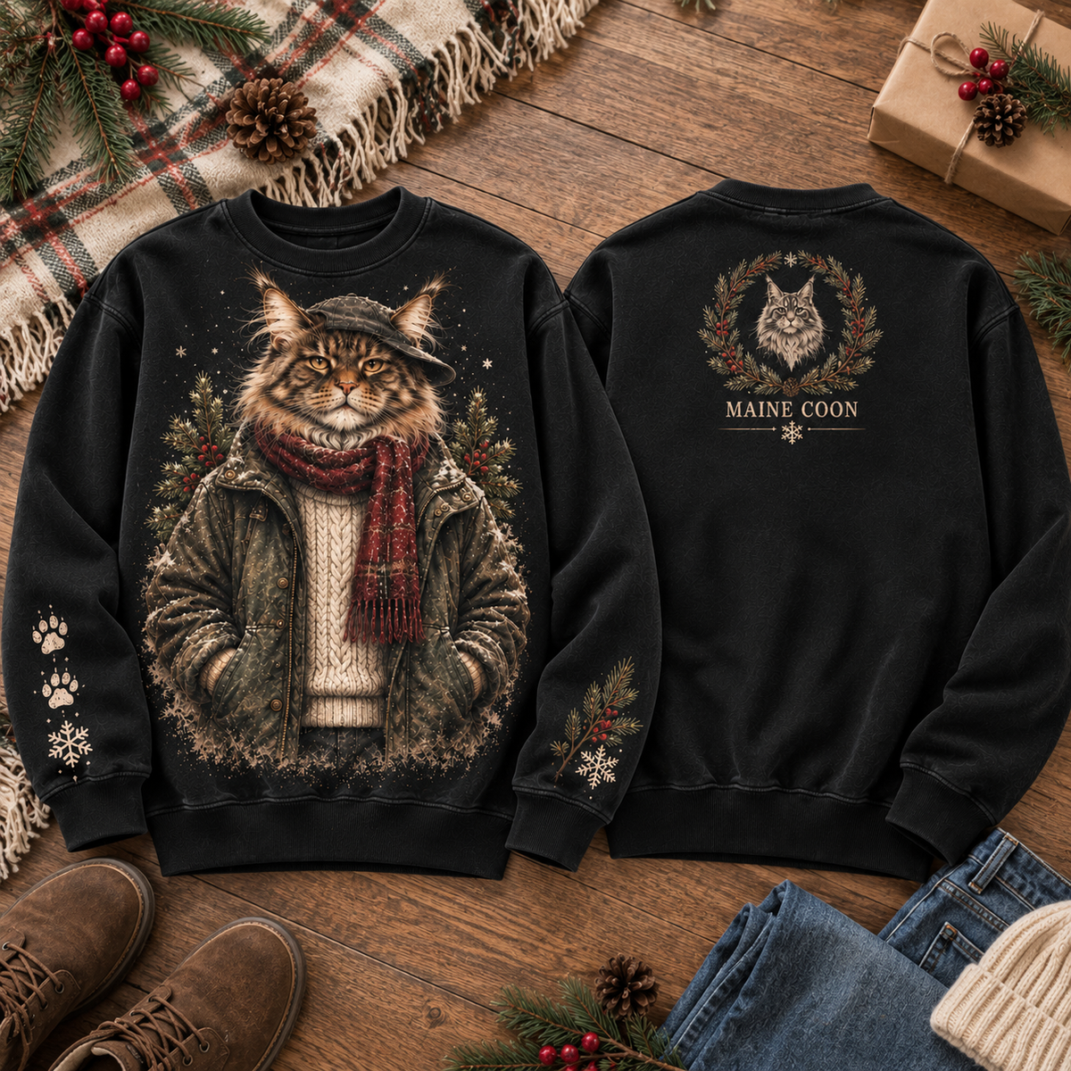 Vintage Winter Cat Graphic Sweatshirt
