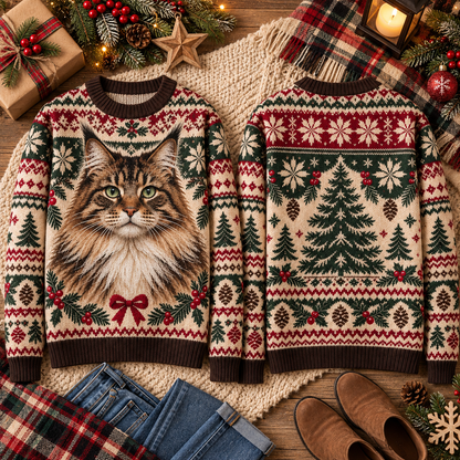 Vintage Christmas Cat Sweater