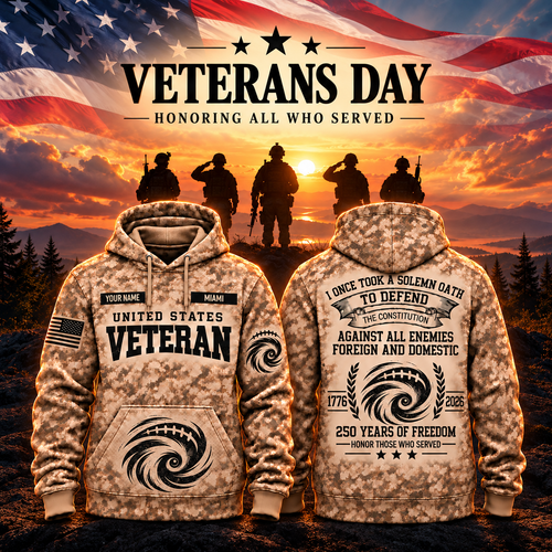 Miami College Football Veteran Apparel – Camo Veteran – Hurricane Swirl