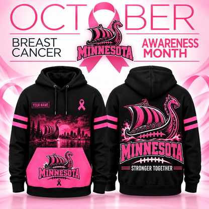 Personalized Football Team Spirit Breast Cancer Awareness Stronger Together Hoodie