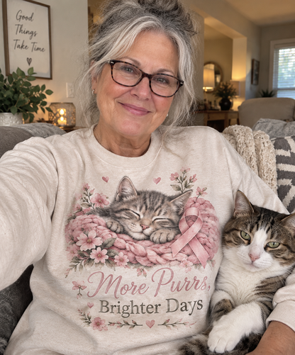 More Purrs Brighter Days Cat Pink Ribbon Sweatshirt