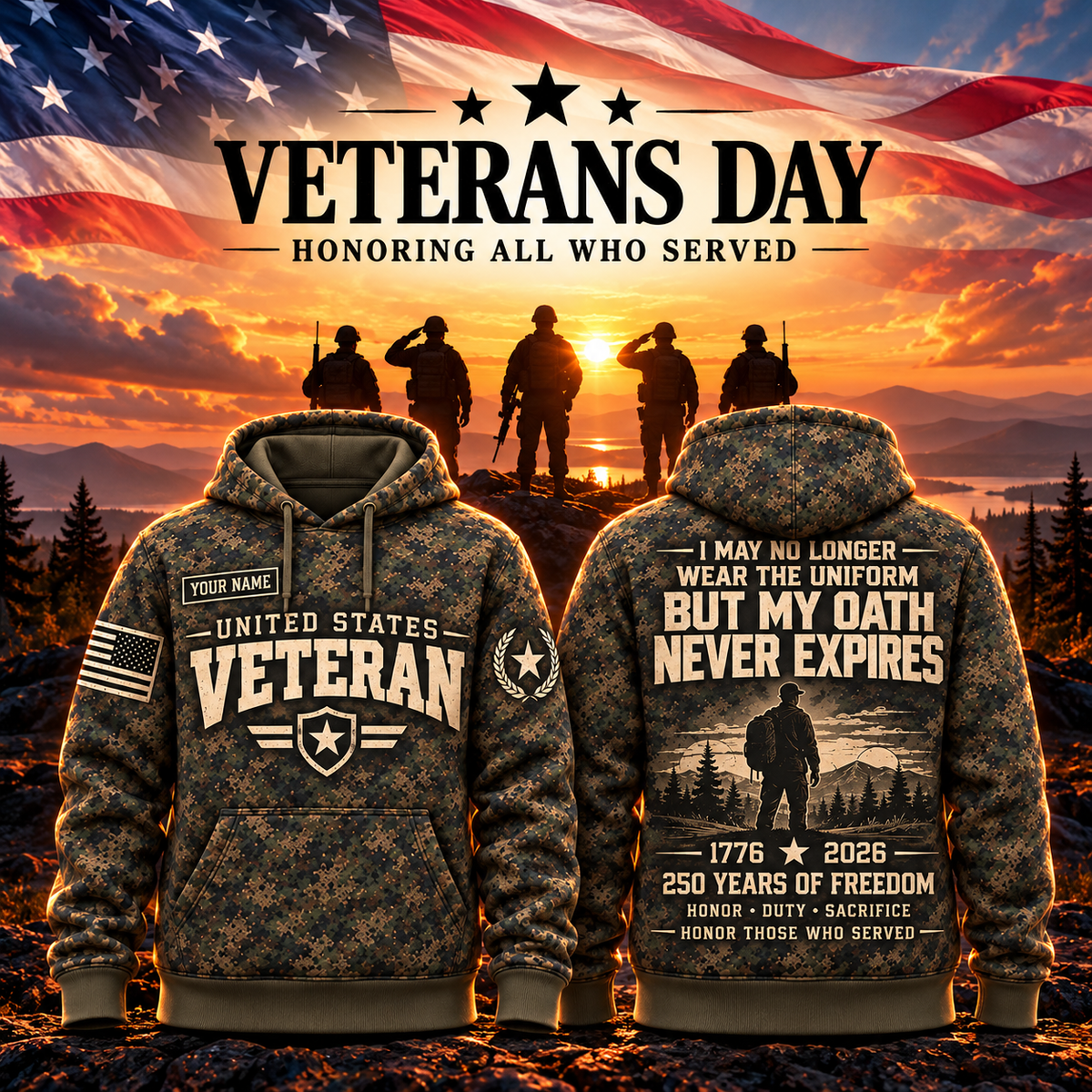 Veteran Oath Never Expires Camo Hoodie – Style 04: Mountain Soldier