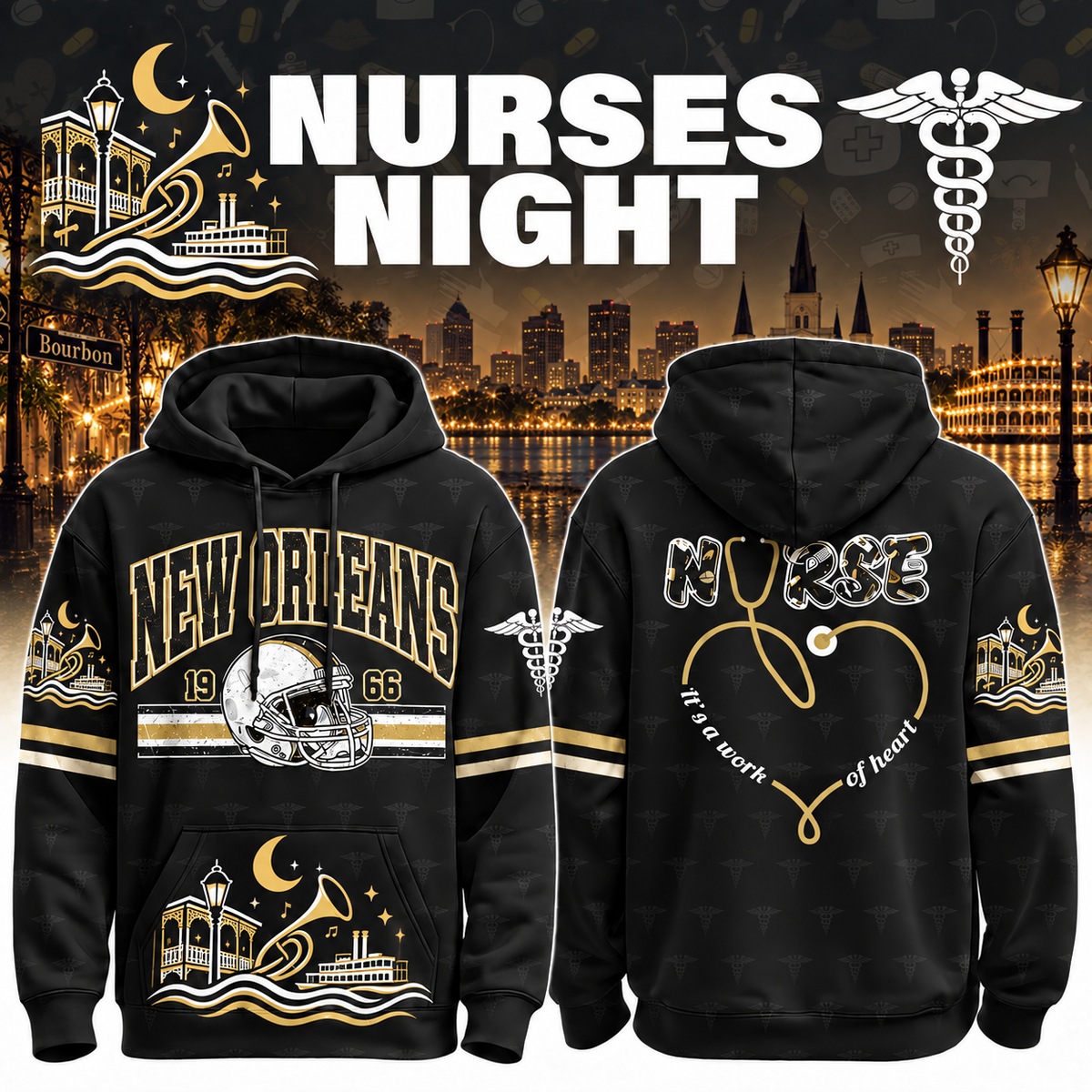 Nurses Night Football Team Spirit It’s a Work of Heart Hoodie