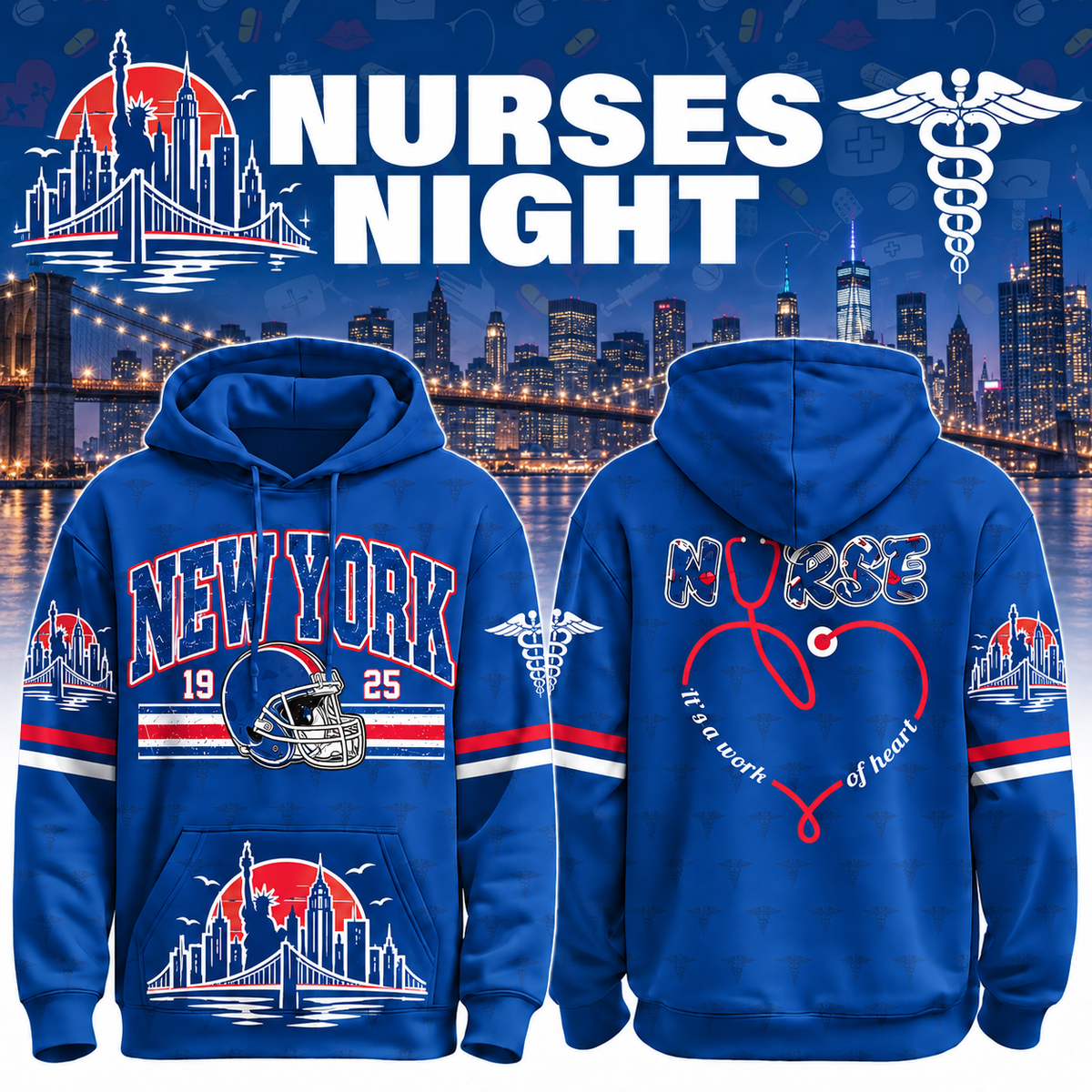 Nurses Night Football Team Spirit It’s a Work of Heart Hoodie