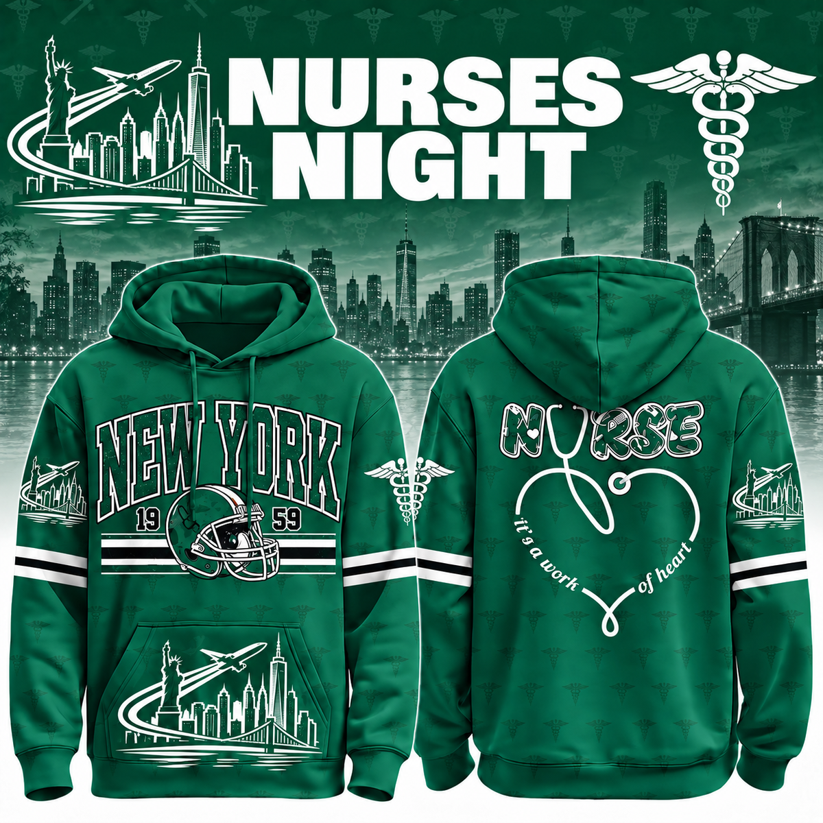 Nurses Night Football Team Spirit It’s a Work of Heart Hoodie
