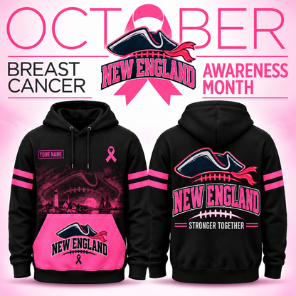 Personalized Football Team Spirit Breast Cancer Awareness Stronger Together Hoodie