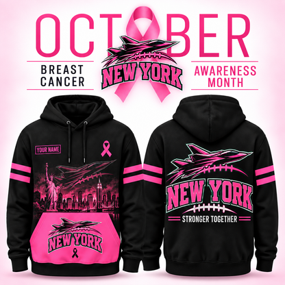 Personalized Football Team Spirit Breast Cancer Awareness Stronger Together Hoodie