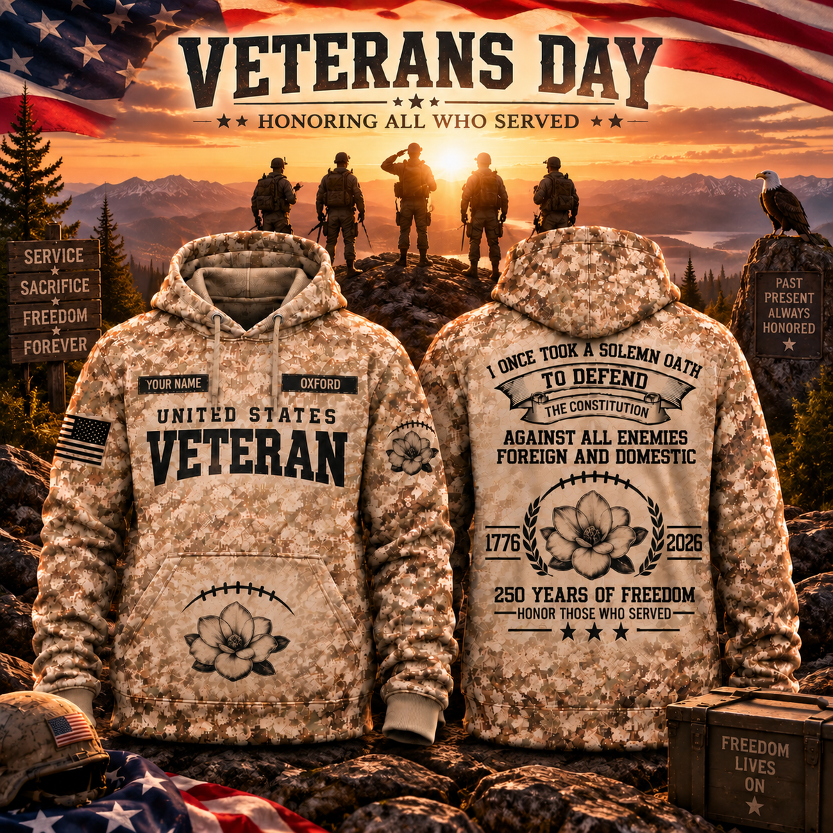 Oxford College Football Veteran Apparel – Camo Veteran – Magnolia