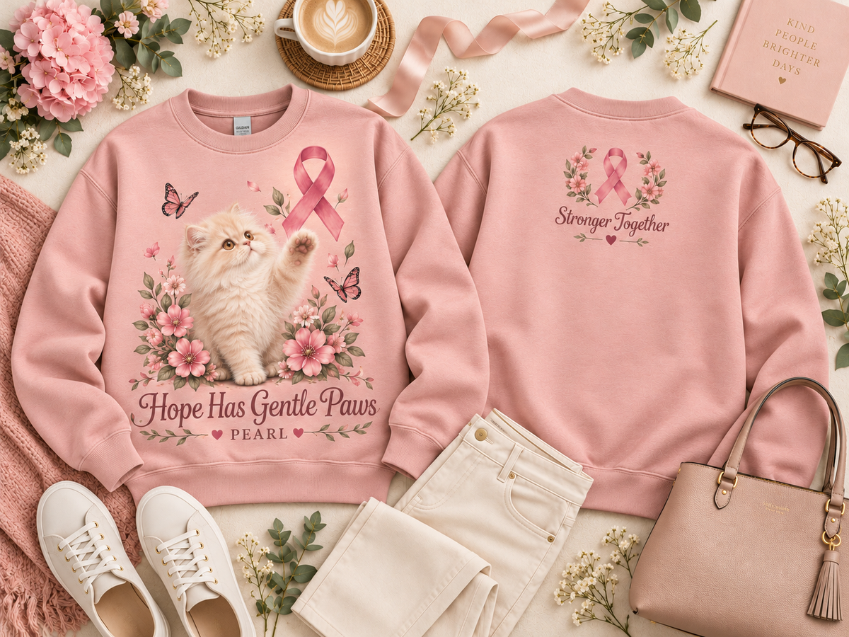 Personalized Hope Has Gentle Paws Cat Breast Cancer Awareness Custom Pet Name Sweatshirt