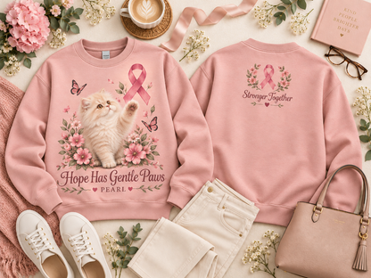 Personalized Hope Has Gentle Paws Cat Breast Cancer Awareness Custom Pet Name Sweatshirt