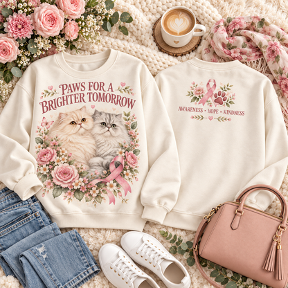 Paws for a Brighter Tomorrow Cat Breast Cancer Awareness Sweatshirt
