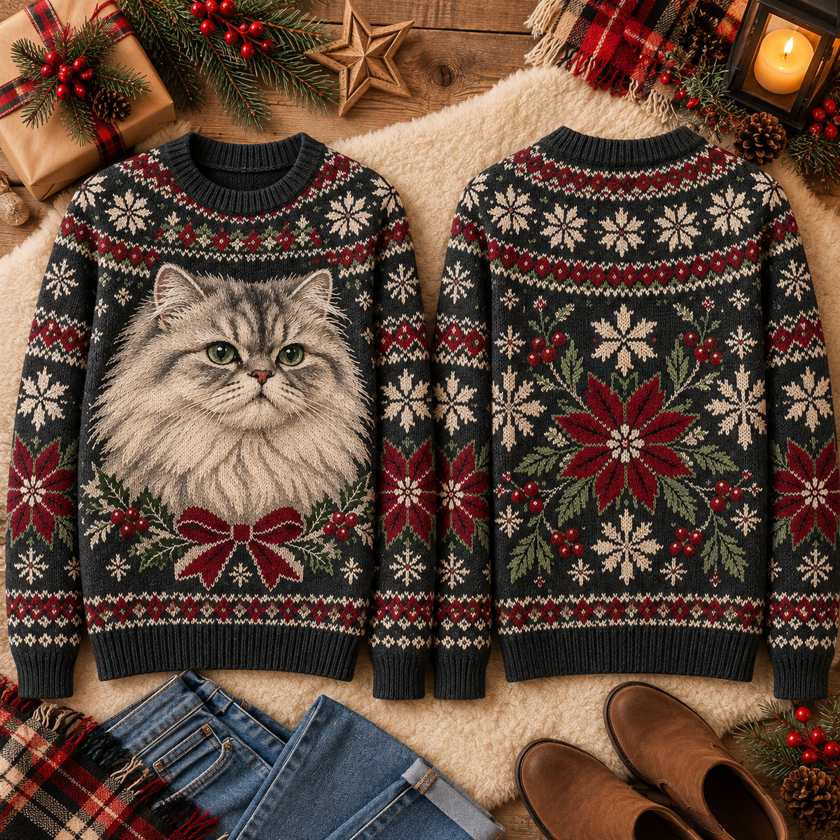 Vintage Christmas Cat Sweater