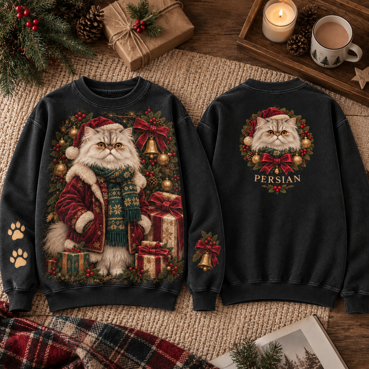 Vintage Christmas Cat Graphic Sweatshirt