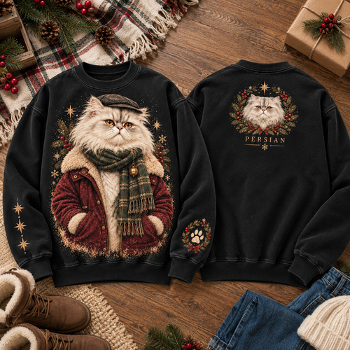 Vintage Winter Cat Graphic Sweatshirt