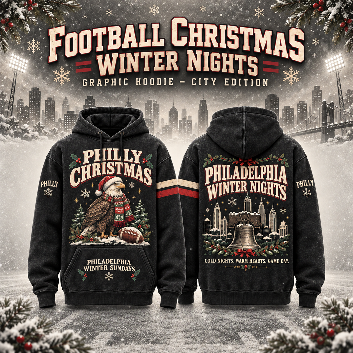 Football Christmas Winter Nights Graphic Hoodie – City Edition