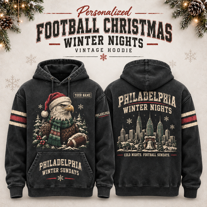 Personalized Football Christmas Winter Nights Vintage Hoodie