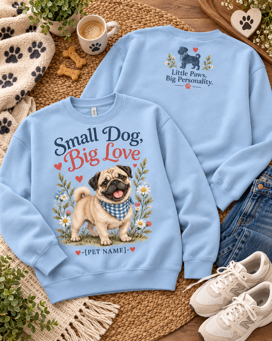 Personalized Small Dog Big Love Custom Pet Name Dog Lover Sweatshirt