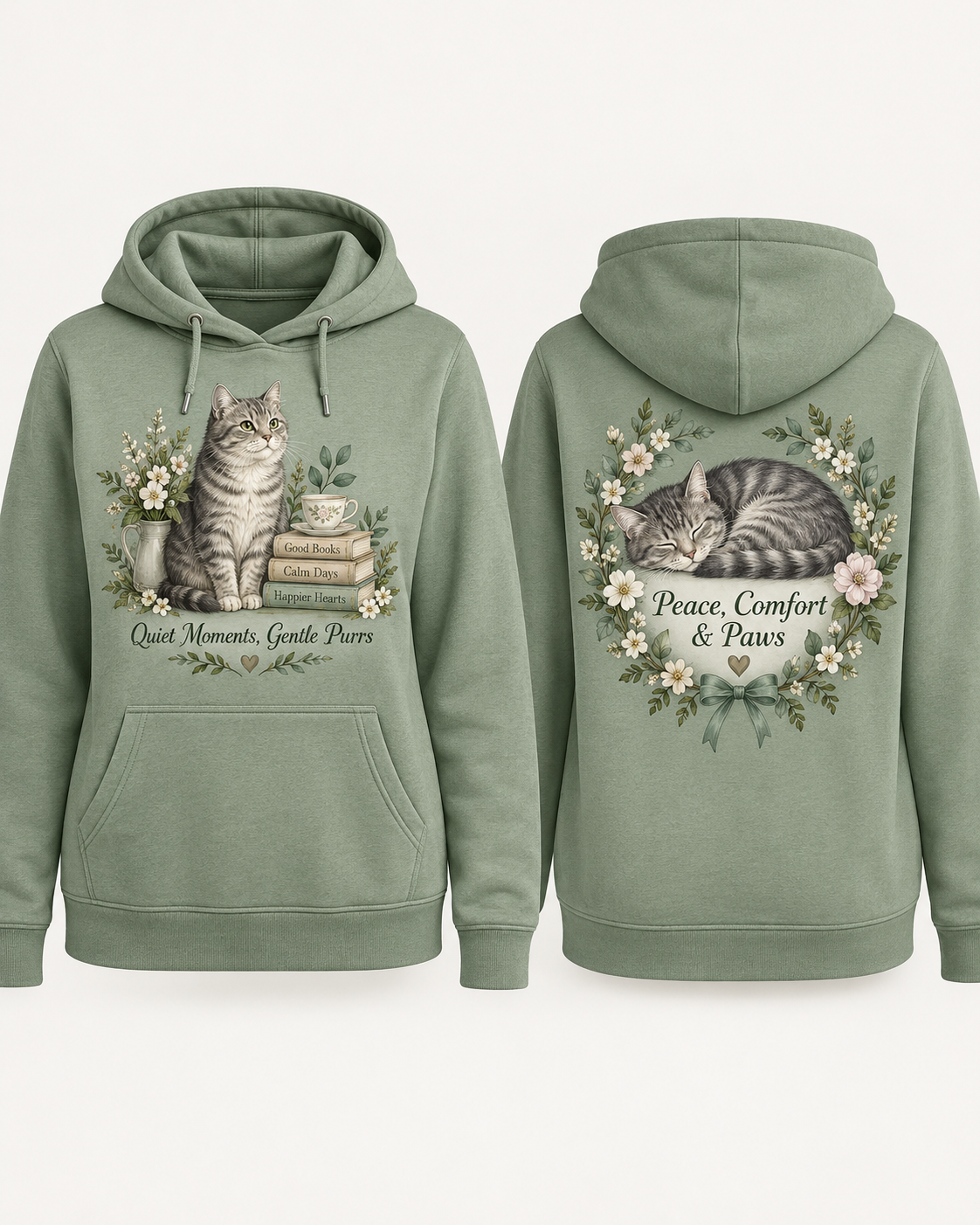 Quiet Moments Gentle Purrs Floral Cat Hoodie