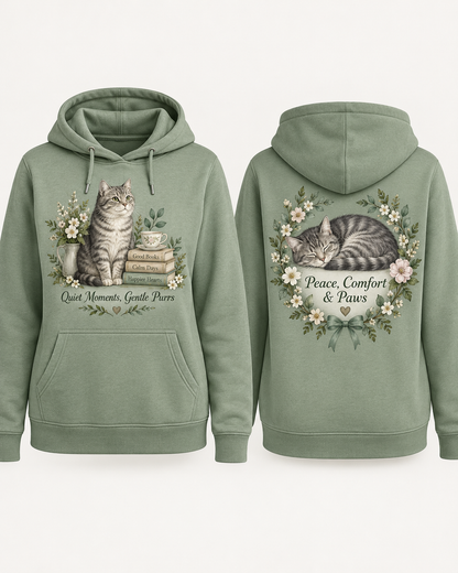 Quiet Moments Gentle Purrs Floral Cat Hoodie