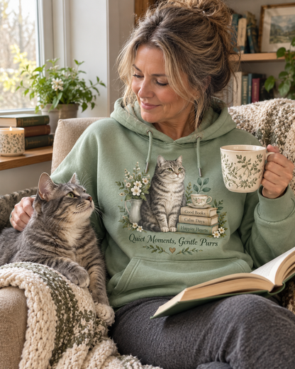 Quiet Moments Gentle Purrs Floral Cat Hoodie