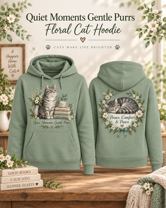 Quiet Moments Gentle Purrs Floral Cat Hoodie