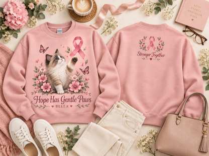 Personalized Hope Has Gentle Paws Cat Breast Cancer Awareness Custom Pet Name Sweatshirt