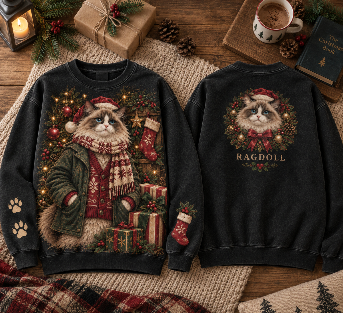 Vintage Christmas Cat Graphic Sweatshirt
