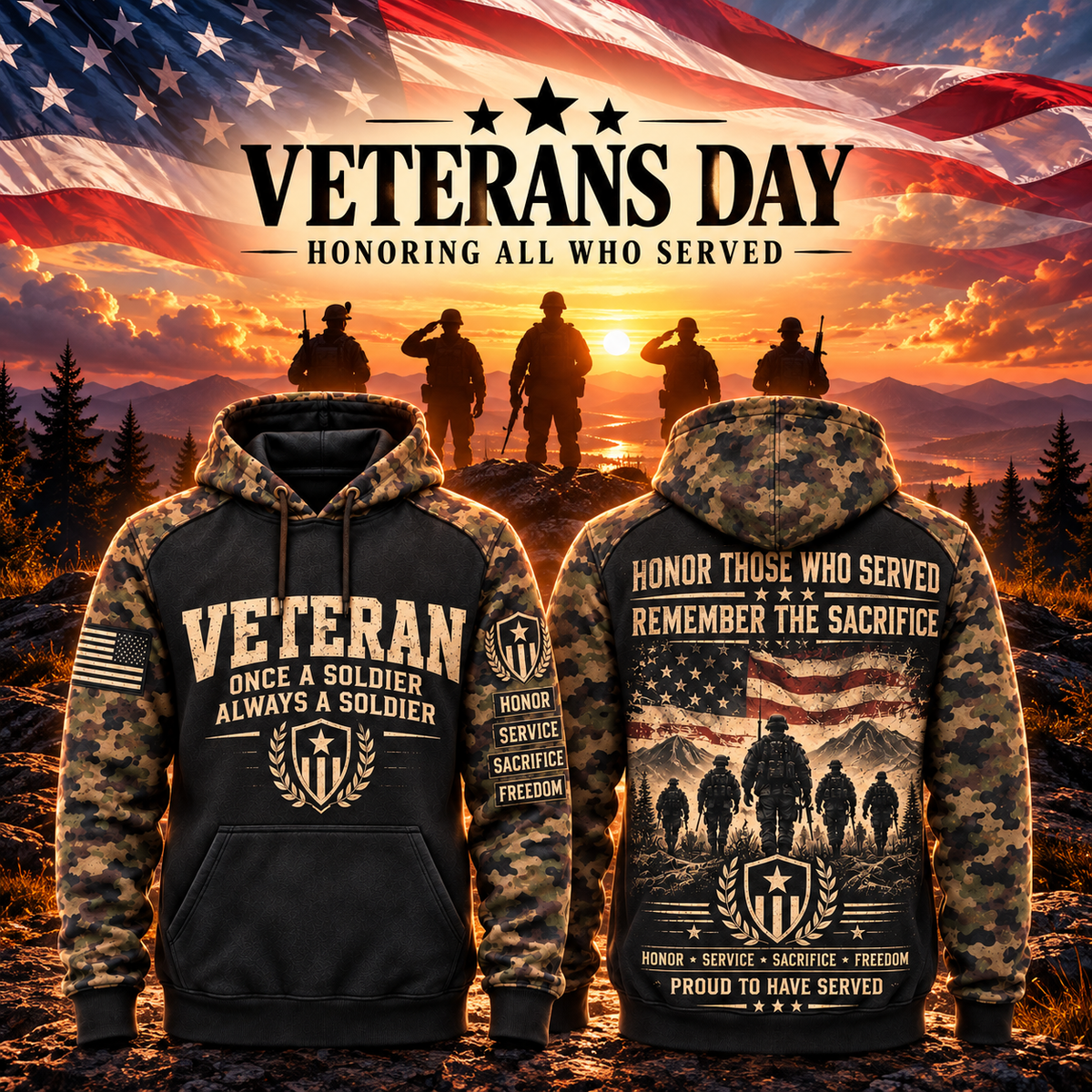 Veteran Forever Camo Sleeve Hoodie – Classic Edition – view 3
