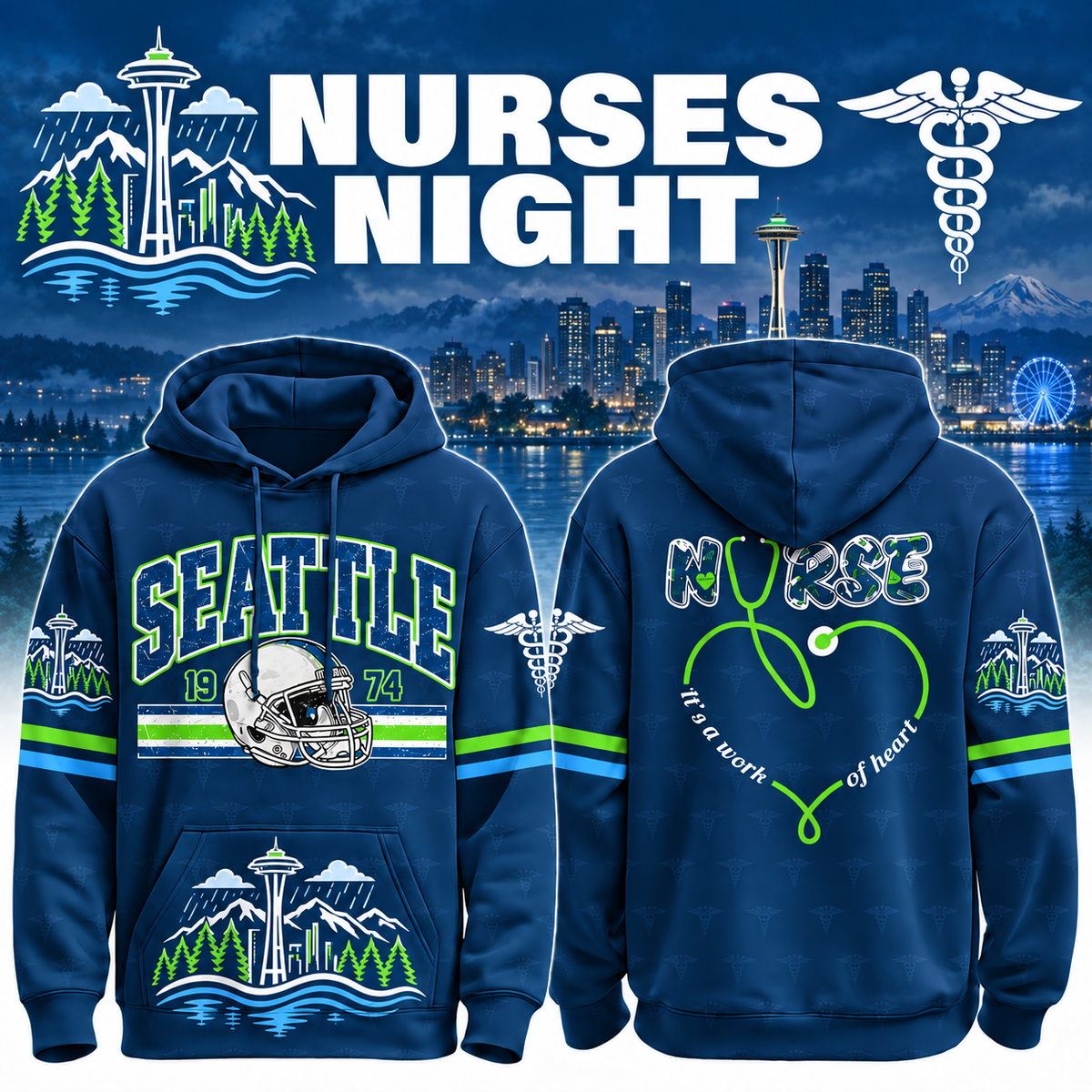 Nurses Night Football Team Spirit It’s a Work of Heart Hoodie