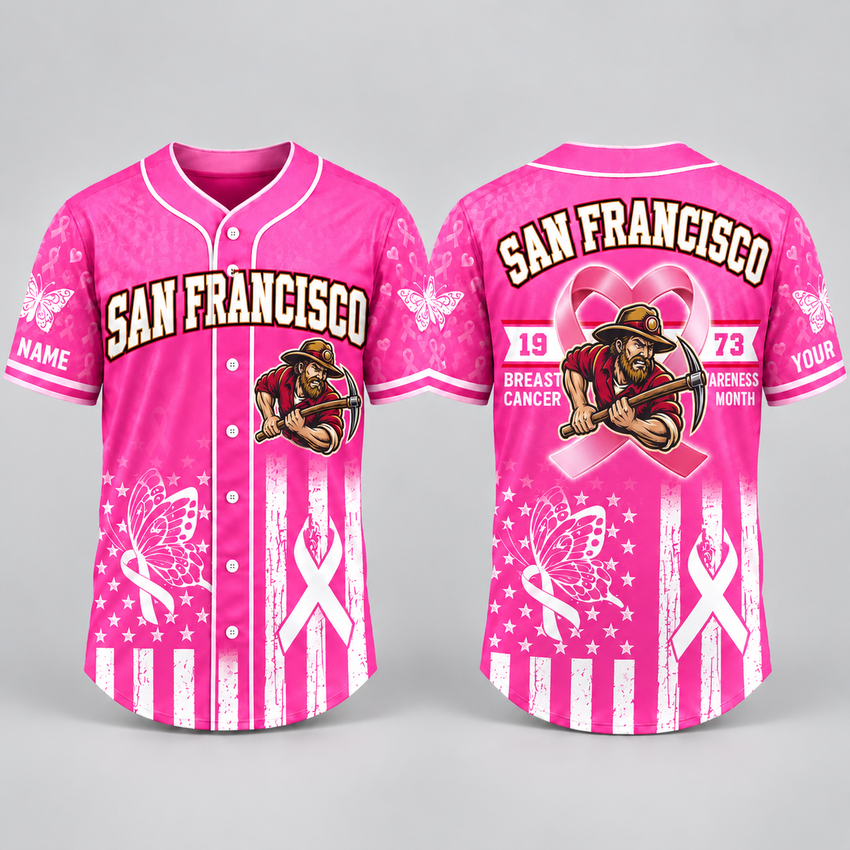 City Pride Pink Ribbon Breast Cancer Awareness Football Jersey