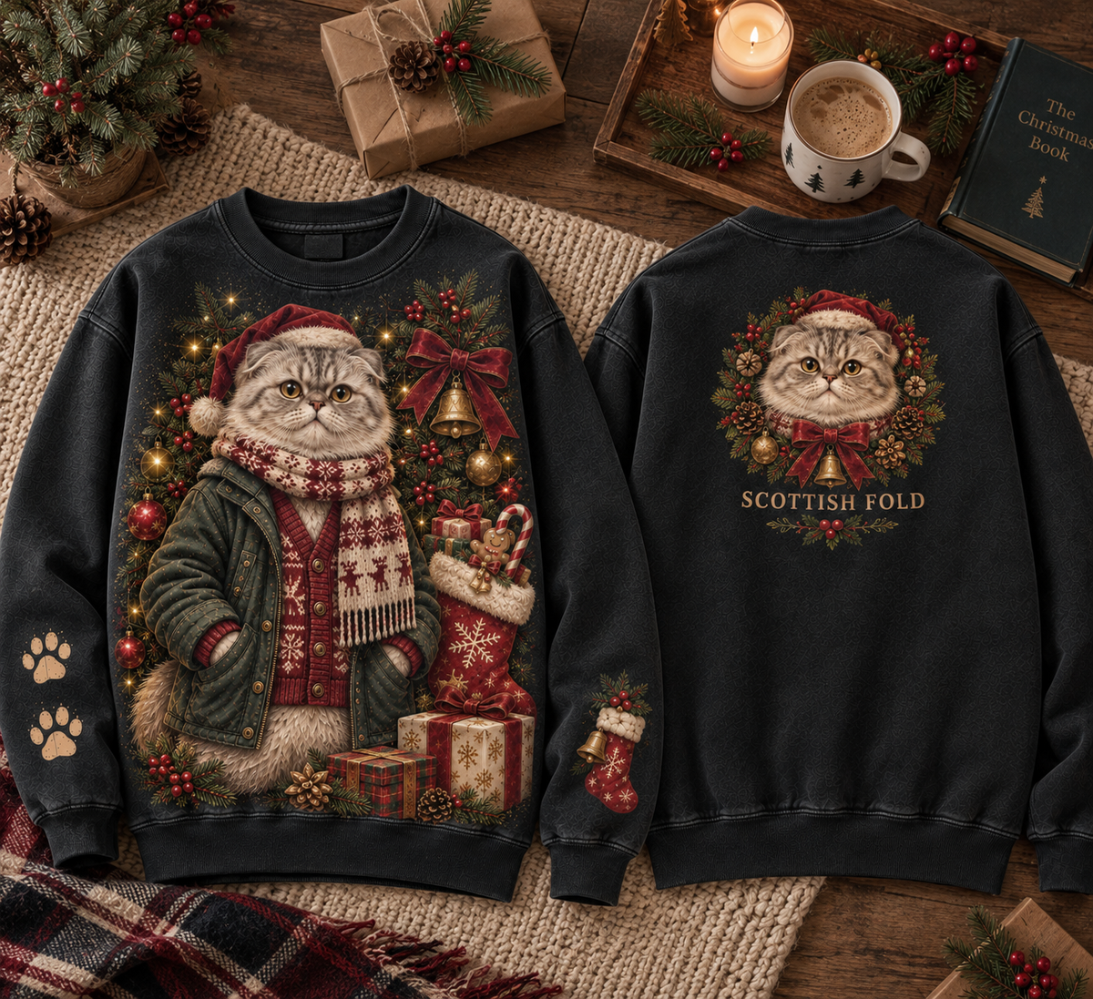 Vintage Christmas Cat Graphic Sweatshirt