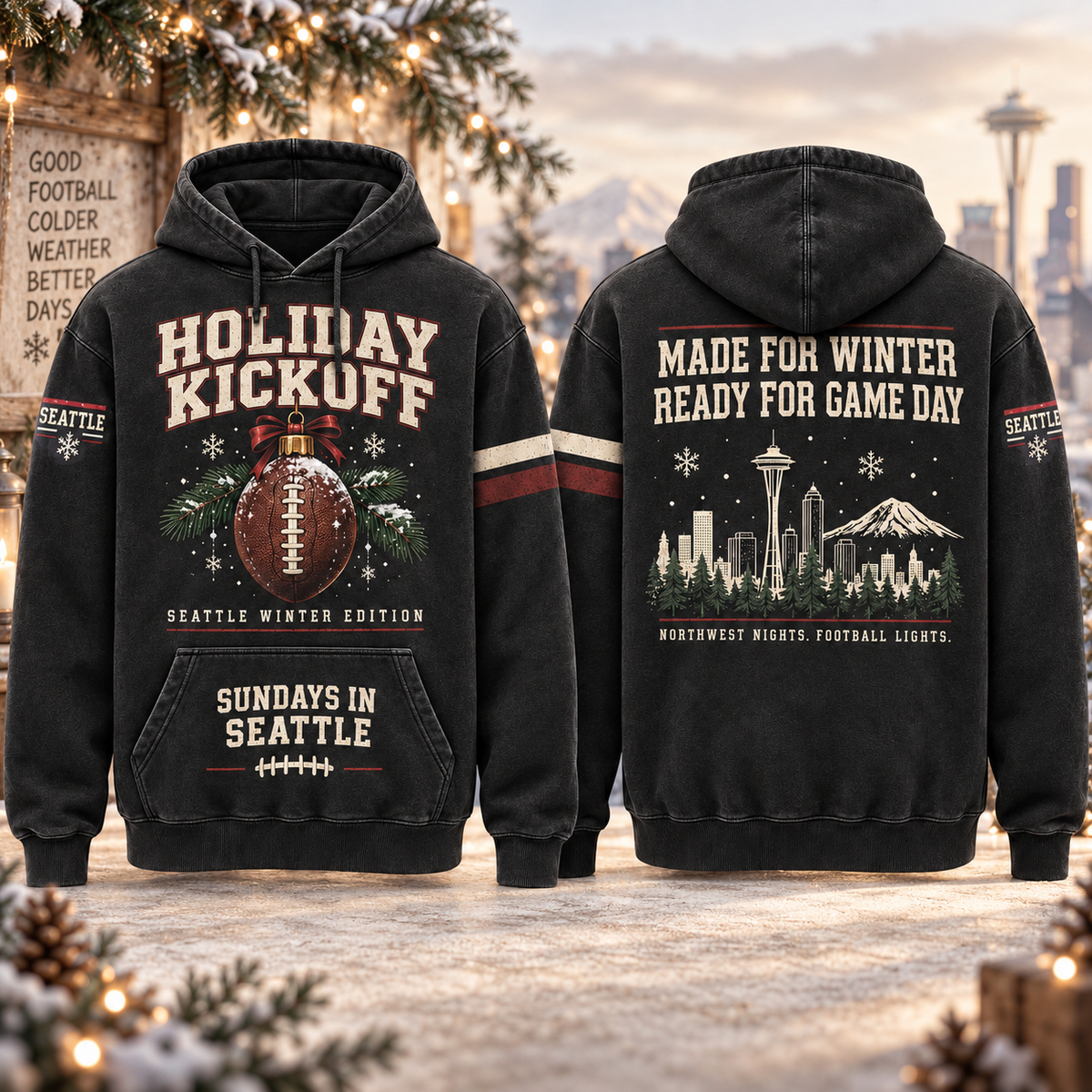 Holiday Kickoff Football Christmas Hoodie – Style 01: Seattle Holiday Kickoff