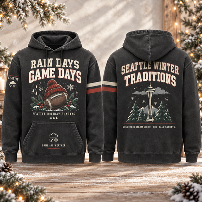 Snow Days Game Days Football Winter Hoodie – Style 03: Seattle – Rainy Game Days