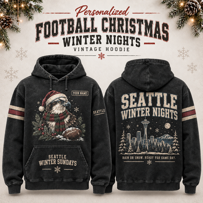 Personalized Football Christmas Winter Nights Vintage Hoodie