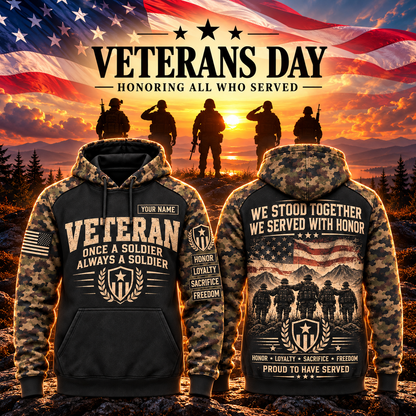 Veteran Forever Camo Sleeve Hoodie – Style 03: Served With Honor